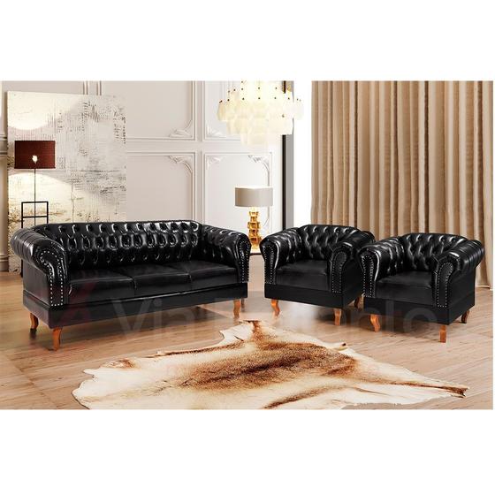 Imagem de Conjunto Poltronas e Sofá Chesterfield Duque Via Encanto Courano Preto