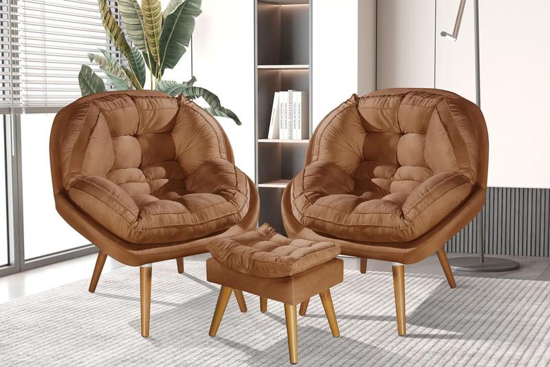 Imagem de Conjunto Poltronas Sênior Luxuoso em Suede Premium com Puff