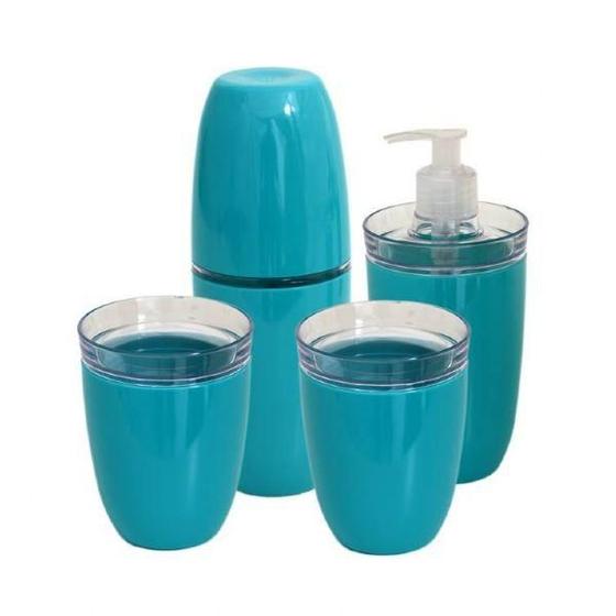 Conjunto Porta Escovas Acessórios sobre Pia Banheiro e Lavabo - Málaga Verde 4 peças Acrílico Menor preço em Conjunto Porta Escovas Acessórios sobre Pia Banheiro e Lavabo - Málaga Verde 4 peças Acrílico