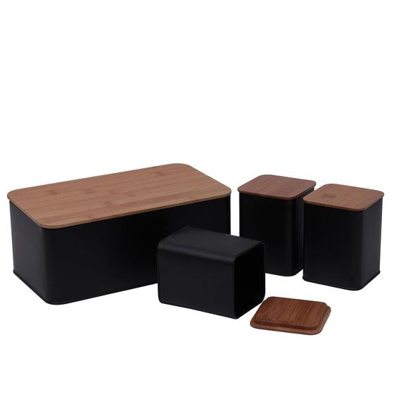 Imagem de Conjunto Porta Pão Bambu com 3 Potes Black - Mimo Style