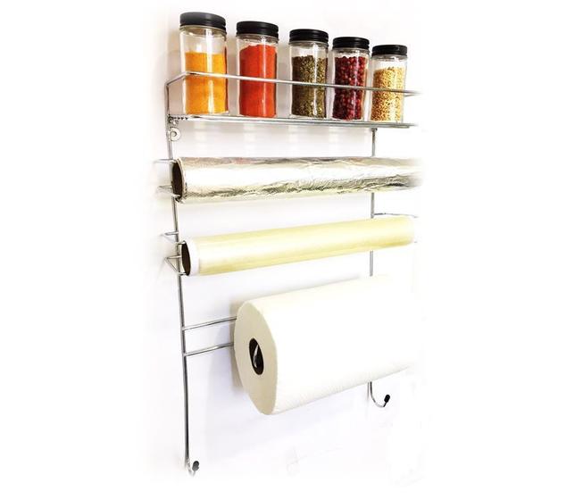 Imagem de Conjunto Porta Papel Toalha 6 em 1 Cromado com 5 Potes para Tempero Vidro Tampa Black