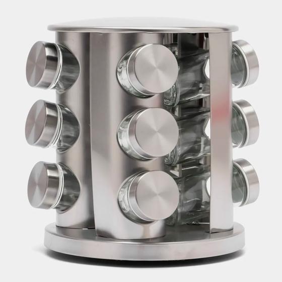 Imagem de Conjunto Porta Temperos Vidro Giratório Com Tampa Inox Para Temperos