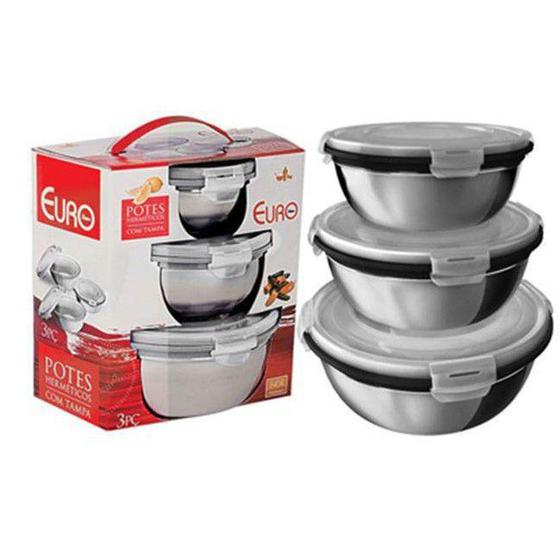 Conjunto Potes Herméticos Inox 03 Peças Preto IN4579PT - Euro Home Menor preço em Conjunto Potes Herméticos Inox 03 Peças Preto IN4579PT - Euro Home
