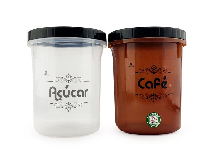 Imagem de Conjunto Potes Para Café e Açúcar Conservador de Alimento Redondo Acoplado Nitron C/ Tampa Rosca 2L