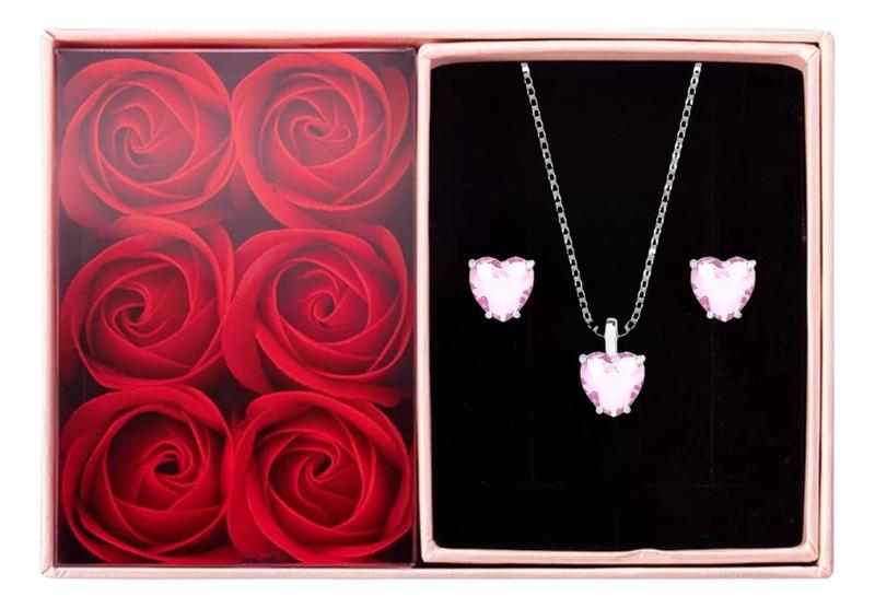 Imagem de Conjunto Prata 925 Colar Feminino E Brincos + Caixa Flores