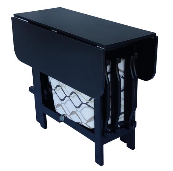 Imagem de Conjunto Prático Mesa e 4 Cadeiras Dobrável Preto, Estofado Bar-Cozinha-Lazer-Varanda ( QUADRADO OVAL )