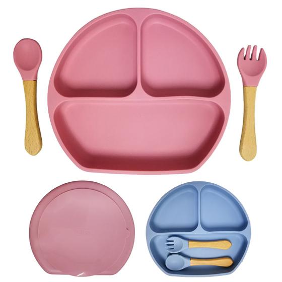 Imagem de Conjunto Prato e Talheres Infantil de Silicone - 3 Peças