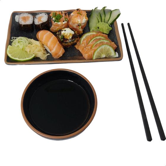 Imagem de Conjunto Prato Molheira Hashi para Comida Japonesa em Melamina