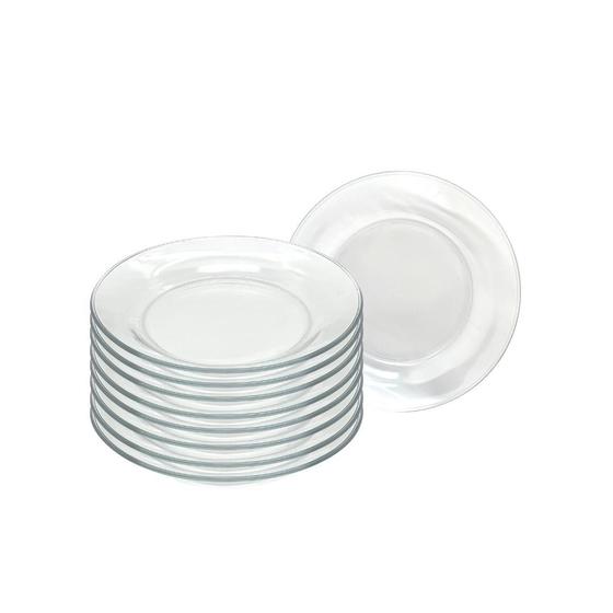 Imagem de Conjunto Pratos Vidro Transparente Fundo Liso 22 cm Almoço Jantar Mesa Resistente Cozinha 8 Peças