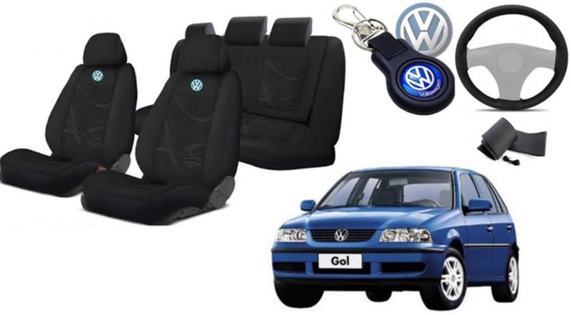 Imagem de Conjunto Premium Capas Tecido Banco Gol 1986-1996 + Capa Volante + Chaveiro VW