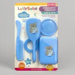 Imagem de Conjunto Premium Infantil Pente Escova de cabelo saboneteira e Chocalho - Lully Baby Azul