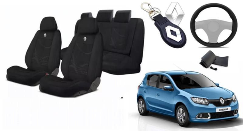 Imagem de Conjunto Premium Personalizado Sandero 2016-2024 + Volante + Chaveiro Tecido