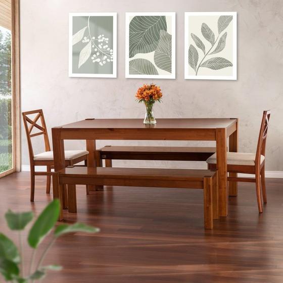 Imagem de Conjunto Primavera Mesa de Jantar Madeira Maciça com 2 Cadeiras e 2 Bancos CabeCasa MadeiraMadeira