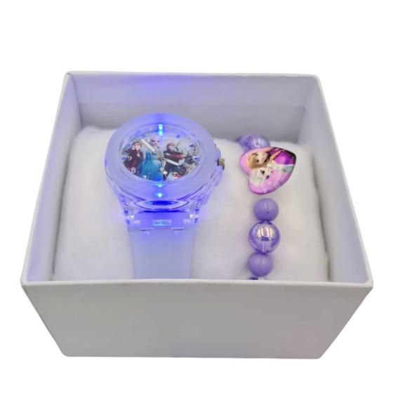 Imagem de Conjunto Pulseira Relógio Analógico Led Princesa Elza Frozen