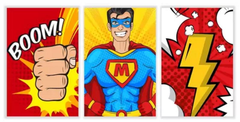 Imagem de Conjunto Quadro Decorativo Cartoon Super Man"