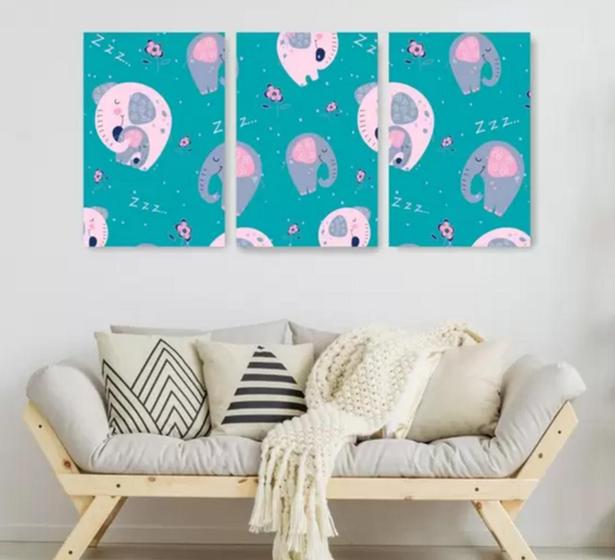 Imagem de Conjunto Quadro Decorativo Elefante Rosa Infantil "