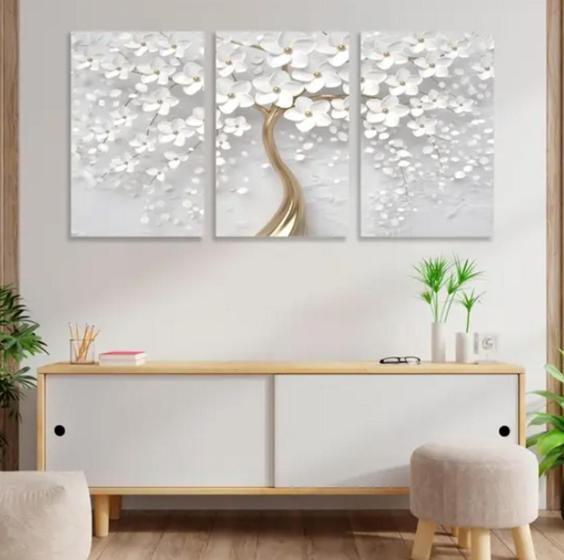 Imagem de Conjunto Quadro Decorativo Flores Cerejeira Branca"