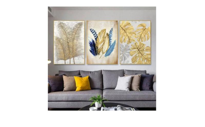 Imagem de Conjunto Quadro Decorativo folhas de ouro"