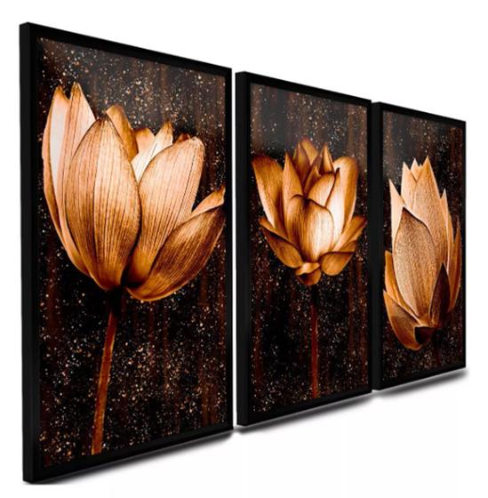 Imagem de Conjunto Quadro Flores Flor Cor Café Terra Cobre Abstrato"