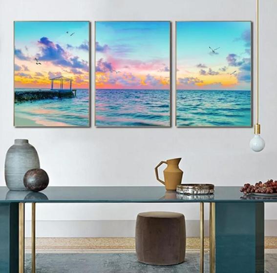 Imagem de Conjunto Quadro Mar Entardecer Decoração"