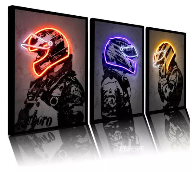 Imagem de Conjunto Quadro Neon F1 Racing Capacetes"