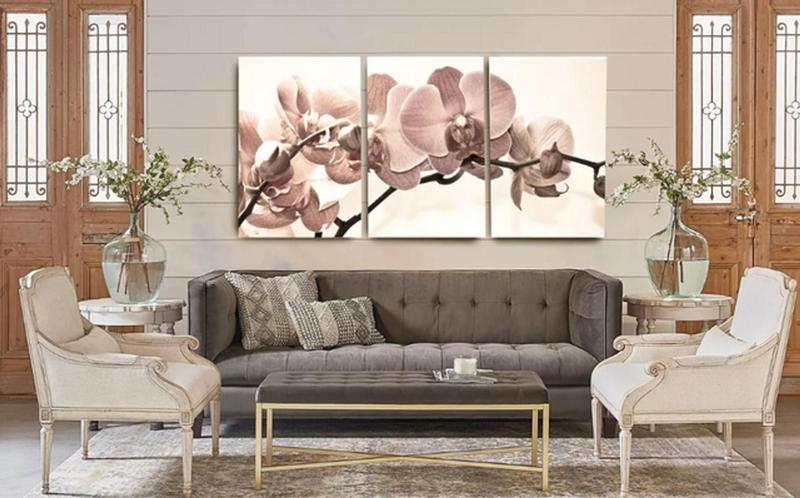 Imagem de Conjunto Quadro Sala Orquidea Bege"