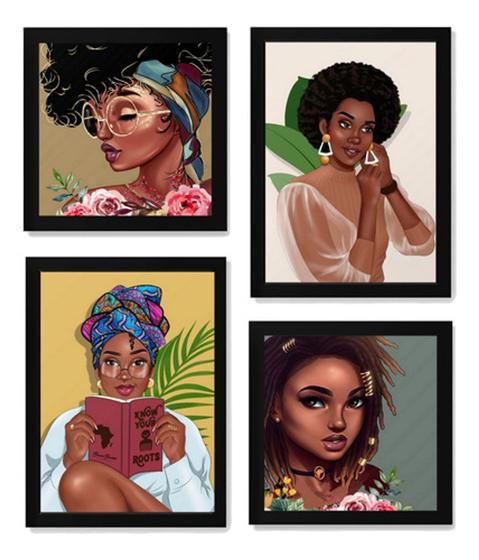 Imagem de Conjunto Quadros Arte Cabelos Afro Mulher Decoração