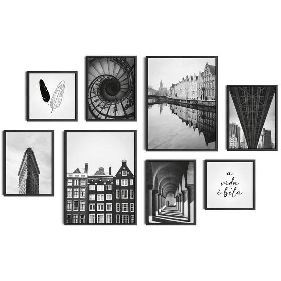 Imagem de Conjunto Quadros Cityscape Noir Paisagens Urbanas Pb