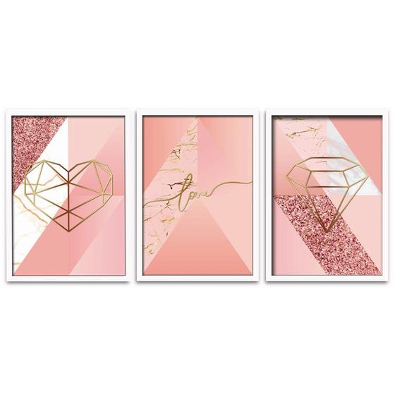 Imagem de Conjunto Quadros Decorativos 3 peças MDF 20x30 Formas Rosa