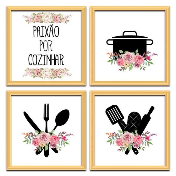 Imagem de Conjunto Quadros Decorativos 4pç 20x20 Paixão por Cozinhar 2