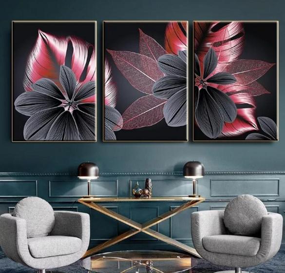 Imagem de conjunto quadros Floral Red Black Luxo"