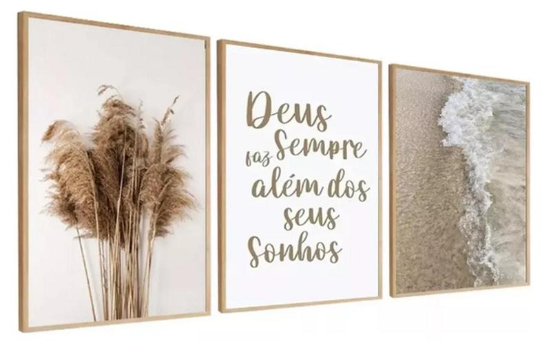 Imagem de conjunto quadros Folhagem Deus Frase Mar Boho"