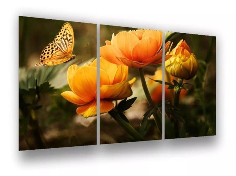 Imagem de conjunto quadros Mosaico Flores Borboleta Paisagem"