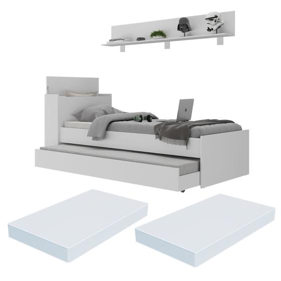Imagem de Conjunto Quarto Bicama com Colchão e Baú/Prateleira 175cm Multimóveis MP4220