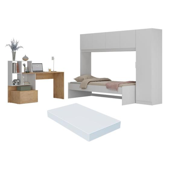 Imagem de Conjunto Quarto Cama Solteiro com Colchão/Guarda-Roupas/Escrivaninha Multimóveis MP4225