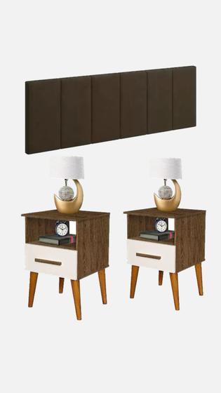 Imagem de conjunto quarto casal 2 mesas de cabeceira criado perola e cabceira 1,40 m- Barboza moveis