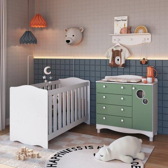 Imagem de Conjunto Quarto de Bebê 1 Berço 1 Cômoda 4 Gavetas Trocador 1 Prateleira