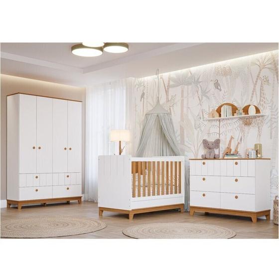 Imagem de Conjunto Quarto de Bebê 1 Berço 1 Cômoda 6 Gavetas 1 Guarda Roupas 4 Portas 4 Gavetas Chantilly