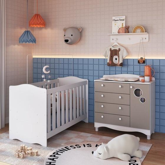 Imagem de Conjunto Quarto de Bebê 1 Berço 1 Cômoda Trocador 4 Gavetas 1 Prateleira