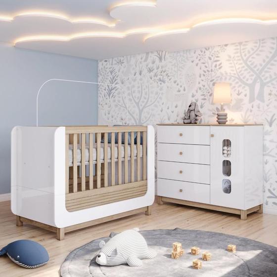 Imagem de Conjunto Quarto de Bebê Berço 2 em 1 e Cômoda Sophia Espresso Móveis Branco e Jequitiba