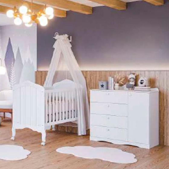 Imagem de Conjunto Quarto de Bebe com Berço e Comoda com Sapateira 100% MDF Harmonia Encanto Permóbili Baby Branco