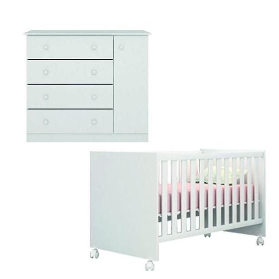 Imagem de Conjunto Quarto de Bebê Cômoda Sapateira Helena e Berço 1344 com Rodízios Branco Phoenix Qmovi