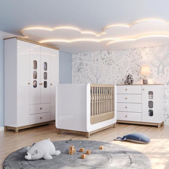 Conjunto Quarto de Bebê Completo Berço 2 em 1, Guarda-roupa e Cômoda Sophia Menor preço em Conjunto Quarto de Bebê Completo Berço 2 em 1, Guarda-roupa e Cômoda Sophia