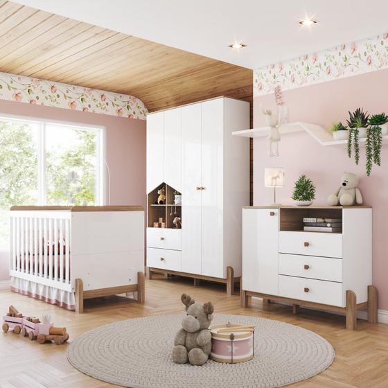 Imagem de Conjunto Quarto de Bebê Completo Berço 2 em 1, Guarda-roupa e Cômoda Yuri Espresso Móveis