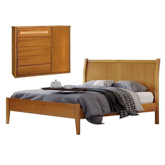 Imagem de Conjunto Quarto de Casal Cama 140cm e Cômoda 5 Gavetas com Sapateira