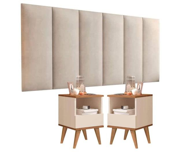 Conjunto Quarto GD Mesas De Cabaceira Pix Com Painel de Cabeceira De Cama 1,40 - Off White Com Nature - Lojas GD Móveis Menor preço em Conjunto Quarto GD Mesas De Cabaceira Pix Com Painel de Cabeceira De Cama 1,40 - Off White Com Nature - Lojas GD Móveis