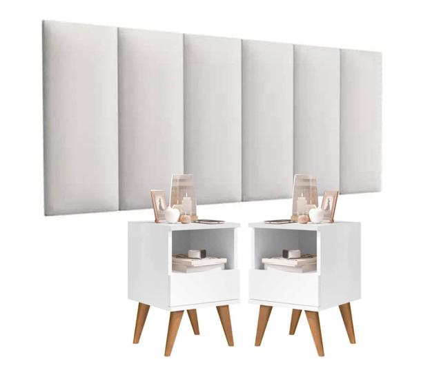 Conjunto Quarto GD Mesas De Cabaceira Pix Com Painel de Cabeceira De Cama 1,60 - Cor Branco - Lojas GD Móveis Menor preço em Conjunto Quarto GD Mesas De Cabaceira Pix Com Painel de Cabeceira De Cama 1,60 - Cor Branco - Lojas GD Móveis
