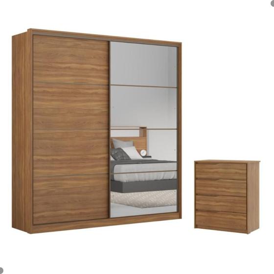 Imagem de Conjunto Quarto Guarda Roupa com Espelho e Comoda Napolis Amendola