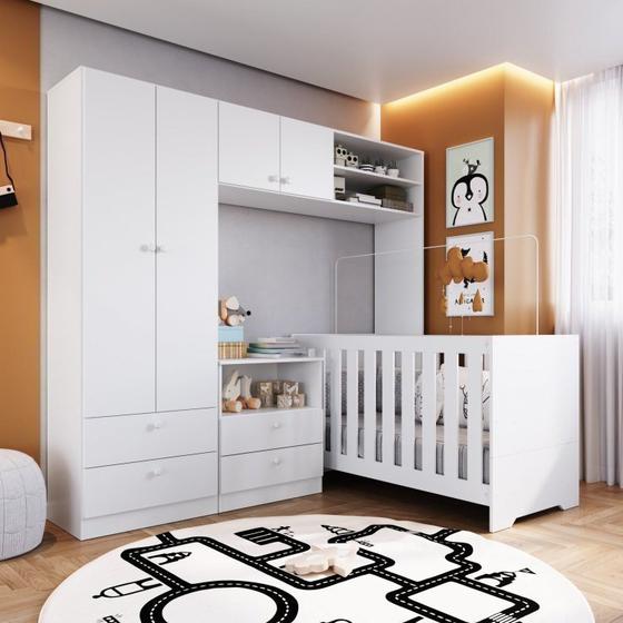 Conjunto Quarto Infantil com Berço 3 em 1, Cômoda 2 Gavetas 1 Nicho e Guarda-Roupas Completa Móveis Menor preço em Conjunto Quarto Infantil com Berço 3 em 1, Cômoda 2 Gavetas 1 Nicho e Guarda-Roupas Completa Móveis
