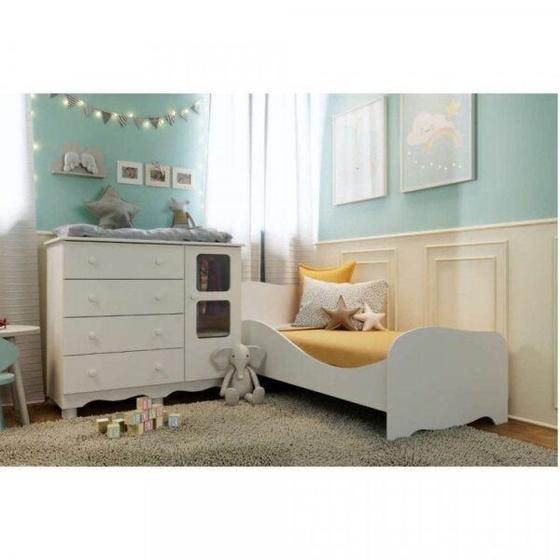 Imagem de Conjunto Quarto Infantil com Cômoda 4 Gavetas e Mini Cama com Proteção Lateral Uli Espresso Móveis